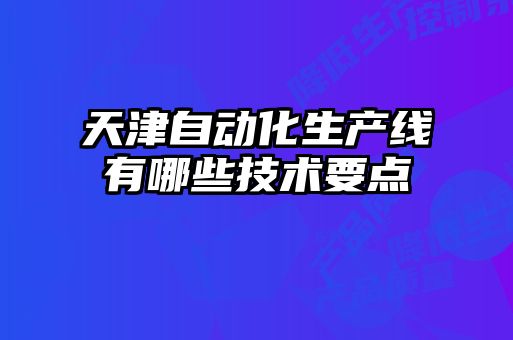 天津自動化生產(chǎn)線有哪些技術要點